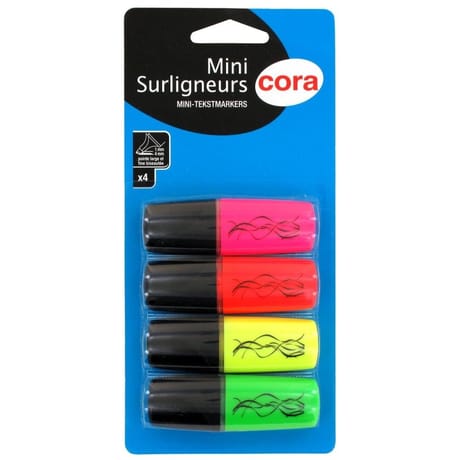 Cora 4 mini surligneurs pointe biseautée