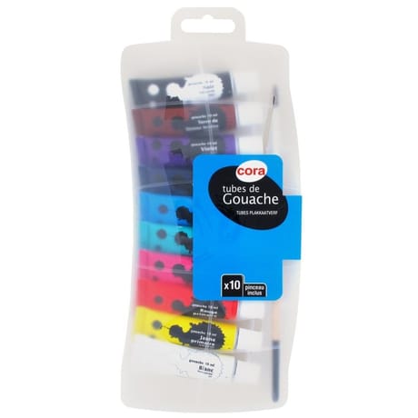 Cora boîte 10 tubes gouache 10ml + 1 pinceau poils de poney n°8