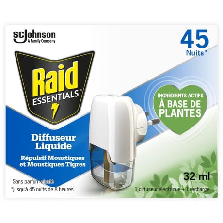 Raid essential diffuseur liquide répulsif moustiques 45 nuits 32ml
