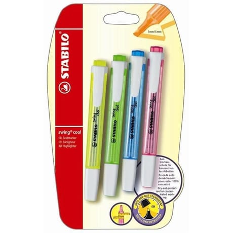 Stabilo - 4 swing cool 1jaune+ 1vert + 1bleu + 1rose