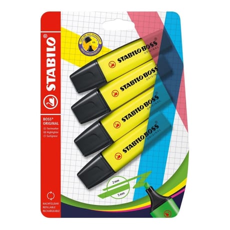 Blister 4 surligneurs boss original - jaune