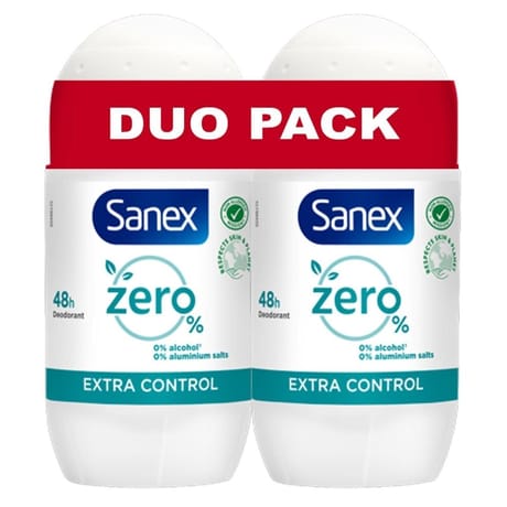 Sanex deodorant roll-on zero % extra control 2x50ml