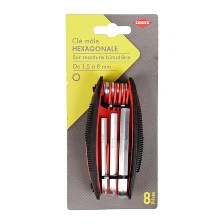 8 clés males héxagonales 1.5x8mm sur monture plastique bicolore