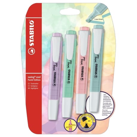 4 surligneurs stabilo swing cool pastel (turquoise/menthe/rose/lilas)
