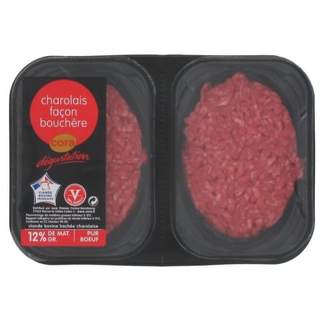 Steak haché pur boeuf Charolais façon bouchère 12% MG 2x125g Cora Dégustation