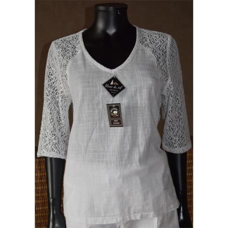 Tunique papyrus manches courtes dentelle BLANC T5
