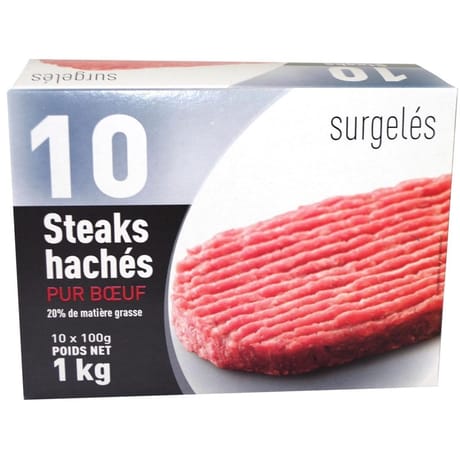 Steaks hachés surgelé de boeuf 20%mg 10x100g 1kg