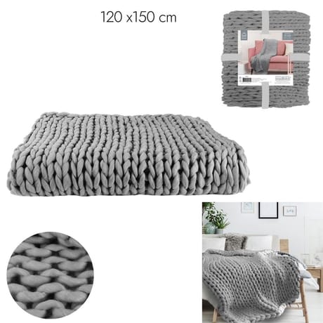 Plaid grosse maille" chunky "gris 120x150cm