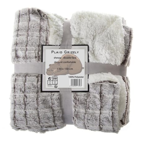 Plaid grizzly double face sherpa doux et confortable 130x150cm