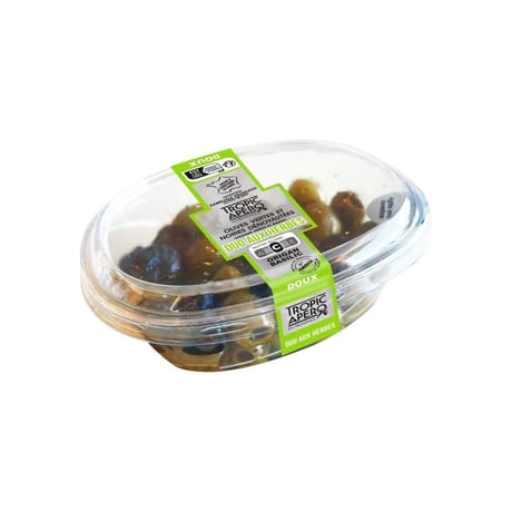 OLIVES VERTES ET NOIRES DENOYAUTEES AUX HERBES 200G