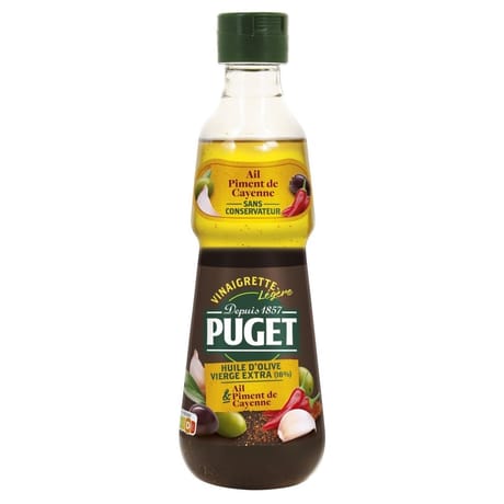 Puget vinaigrette légère huile d'olive vierge extra et ail piment de Cayenne 33cl