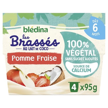 Bledina les brassées 100% végétal au lait de coco pomme fraise dès 6mois 4x95g