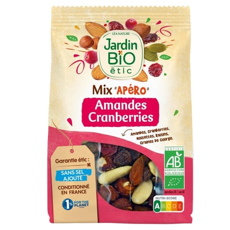 Jardin bio étic mix apéro mélange amandes cranberries bio 130g