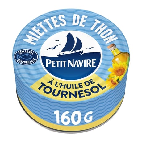 Petit Navire miettes de thon à l'huile de tournesol 1/5 160g
