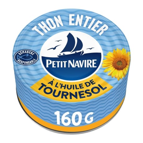 Petit Navire thon entier à l'huile de tournesol 1/5 160g