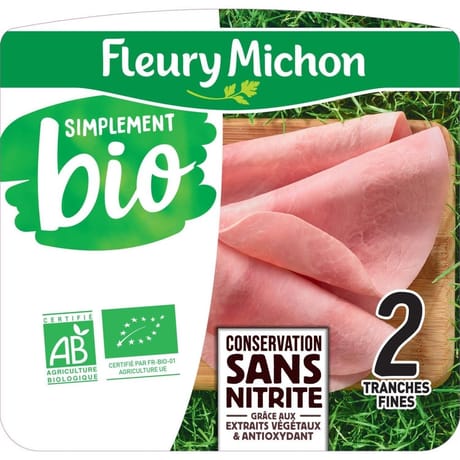 Fleury Michon jambon simplement bio conservation sans nitrite 2 tranches 60g