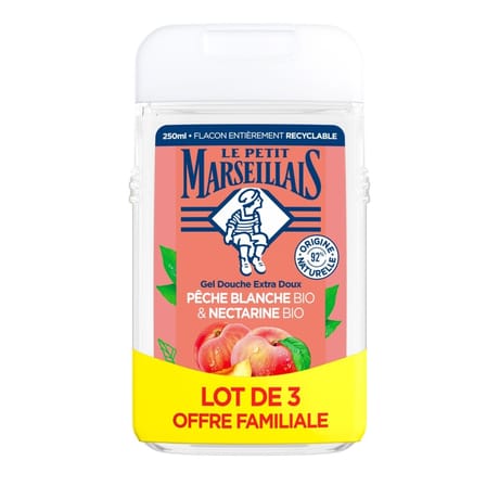 Le petit marseillais douche extra doux  pêche blanche & néctarine bio 3x250ml