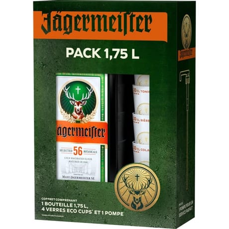 Coffret 175cl liqueur jagermeister partypack + 4 eco cups 35%vol