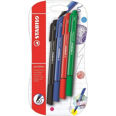 Stabilo - Blister 4 feutres d'écriture point max n/b/v/r