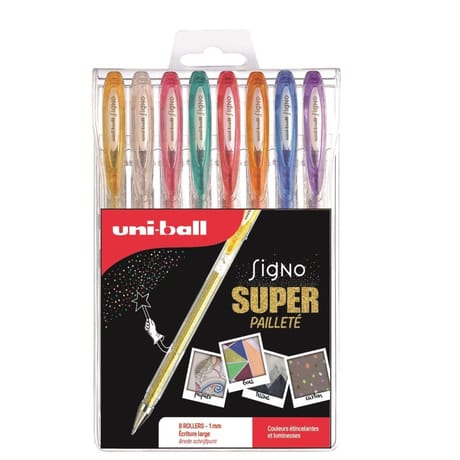 8 Uni Ball signo paillette assortis