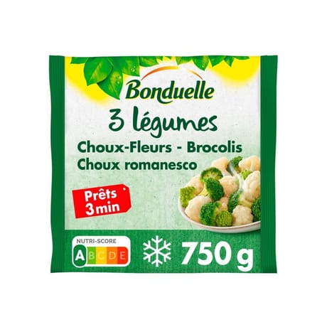 Bonduelle les 3 légumes choux fleurs brocolis choux romanesco précuits vapeur 750g