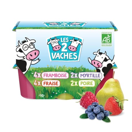 Les 2 Vaches bio les ptits miams aux fruits 12x50g