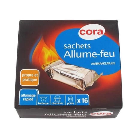 Cora allume feux x16 cubes sachets individuels