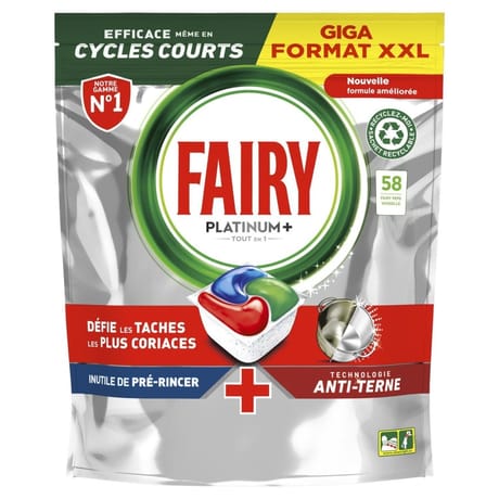 Fairy platinum plus produits de vaisselle automatique original 58 ct