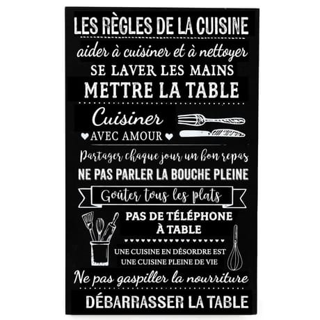Plaque règles de la cuisine 23x46cm