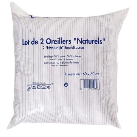 Oreiller 60x60cm naturel lot de 2