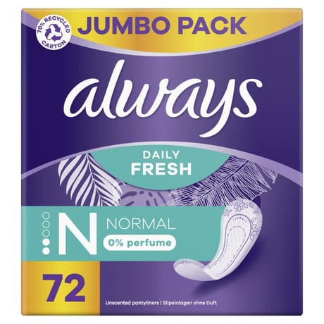 Always daily fresh serviettes normal 0% de parfum x72