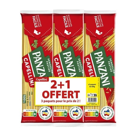 Panzani pâtes fantaisie capellini 500g X 2 + 1 paquet 500g offert