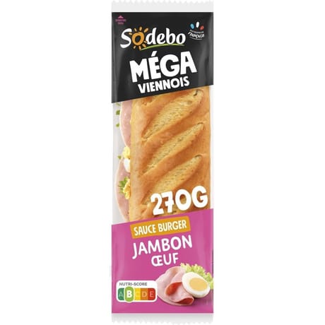Sodebo le méga viennois jambon oeuf tomate salade sauce burger 270g