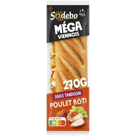 Sodebo le méga viennois poulet rôti tandoori 270g