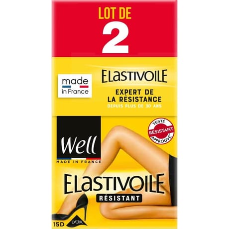 Lot de 2 collants Elastivoile résistant WELL NOIR T3