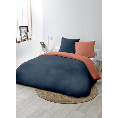 Parure housse de couette microfibre lavée 240x220cm+2taies 63x63cm marine/terre
