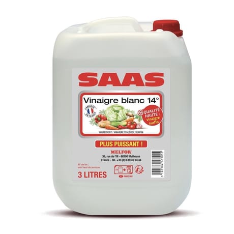 Saas vinaigre d'alcool blanc 14° cristal  3l