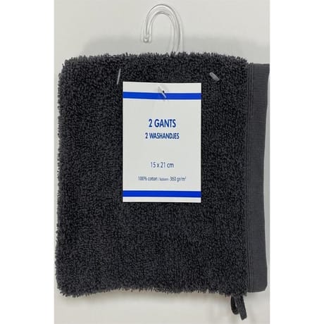 Gant de toilette 15x21cm prima anthracite lot de 2
