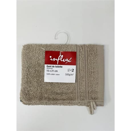Influx gant de toilette 15x21cm 500g ficelle lot de 2