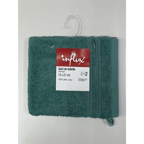 Influx gant de toilette 15x21cm 500g vert émeraude lot de 2