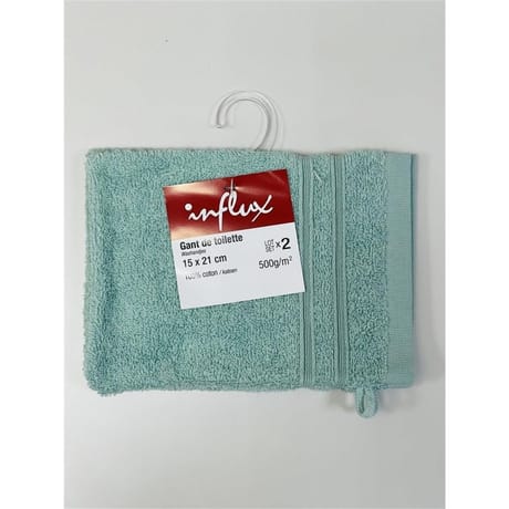 Influx gant de toilette 15x21cm 500g vert jade lot de 2