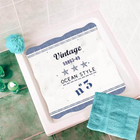 Tapis de douche imprimé vinyle blue land 48.5x48.5cm decors assortis