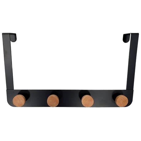 Patere de porte 4 tetes metal noir et bois
