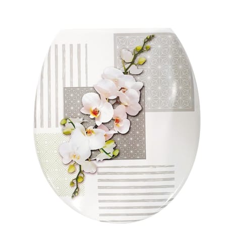 Abattant deco imprime charnieres abs white orchid thermodur