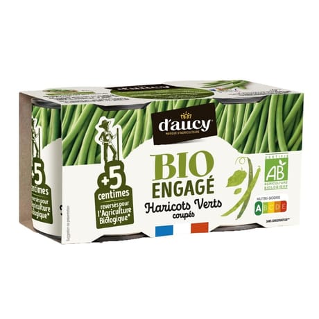 D'aucy haricots verts coupes bio lot de 2 x 110g