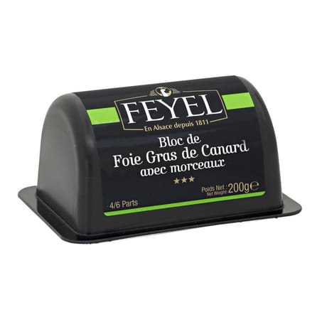 Feyel bloc de foie gras de canard avec 30% morceaux barquette 200g