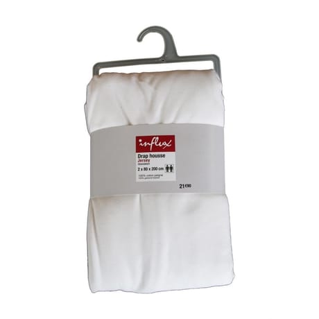 Influx drap housse 2x80x200 jersey blanc