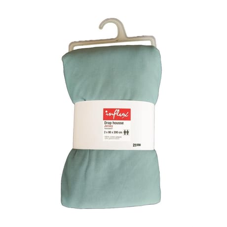 Influx drap housse 2x80x200cm jersey vert jade