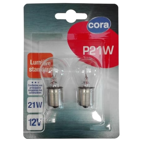 Cora blister 2 lampes P21W culot BA15s 21W 12V