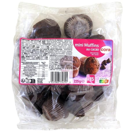 Cora mini muffin cacao et pépites de chocolat 225g